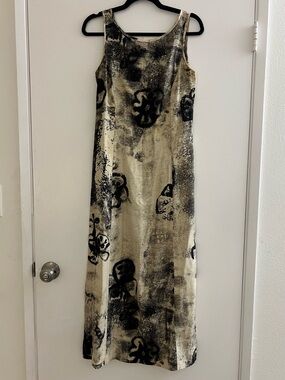 MaxMara Cream and Black Abstract Silk Floral Maxi Dress